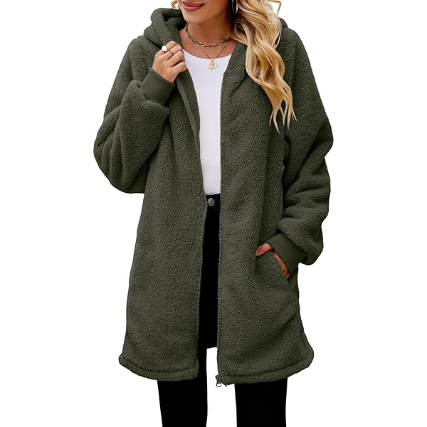 ReachMe Womens Fleece Zip Up Jacket with Pockets Fuzzy Jackets for